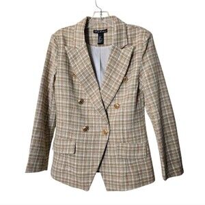 Attitude Unknown Women's Tan Plaid Double-Breasted Blazer Size S
